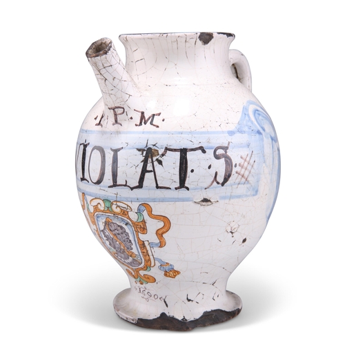 67 - A RARE ITALIAN MAIOLICA WET DRUG JAR, SAVONA, DATED 1690, polychrome painted and inscribed ‘P.P.M. /... 