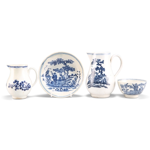 68 - A GROUP OF SETH PENNINGTON LIVERPOOL BLUE AND WHITE PORCELAIN, CIRCA 1780, comprising two jugs and a... 