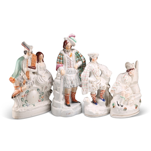 69 - A GROUP OF FOUR VICTORIAN STAFFORDSHIRE FLAT-BACK FIGURES. (4) Tallest 38cm