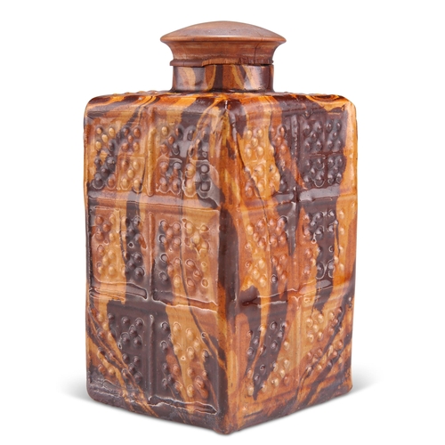 71 - A RARE AGATE WARE TEA CADDY, STAFFORDSHIRE, MID-18TH CENTURY, square, relief decorated with dots, th... 