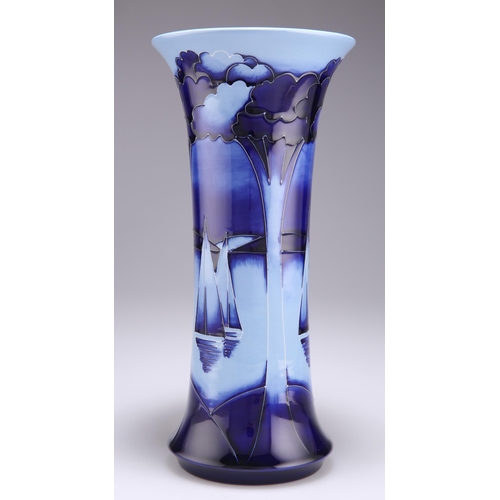 86 - A MOORCROFT LIMITED EDITION YACHTS AT MOONLIGHT PATTERN TUBE LINED POTTERY VASE, 61/100, designed by... 