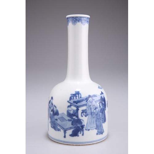 121 - A CHINESE BLUE AND WHITE MALLET-SHAPED VASE, LATE QING DYNASTY, potted with a recessed base rising t... 