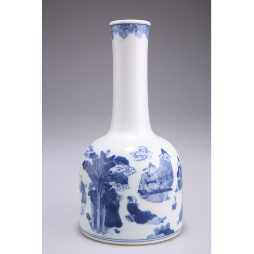 121 - A CHINESE BLUE AND WHITE MALLET-SHAPED VASE, LATE QING DYNASTY, potted with a recessed base rising t... 