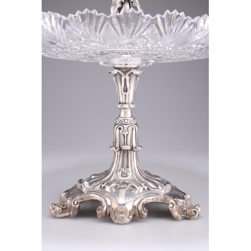 1009 - A VICTORIAN SILVER-PLATED AND CUT-GLASS CENTREPIECE by Elkington & Co, with two circular graduat... 