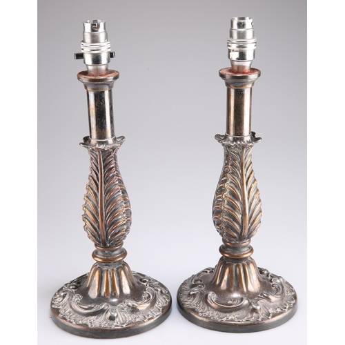 1012 - A PAIR OF OLD SHEFFIELD PLATE TABLE LAMPS, CIRCA 1835 by J. Dixon & Sons, adapted from push-up c... 