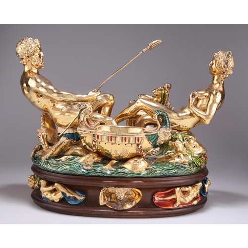 1014 - THE BENVENUTO CELLINI SALT CELLAR, 'LA SALIERA D'ORO' a reproduction, c.1970s, by Morpier, Firenze (... 