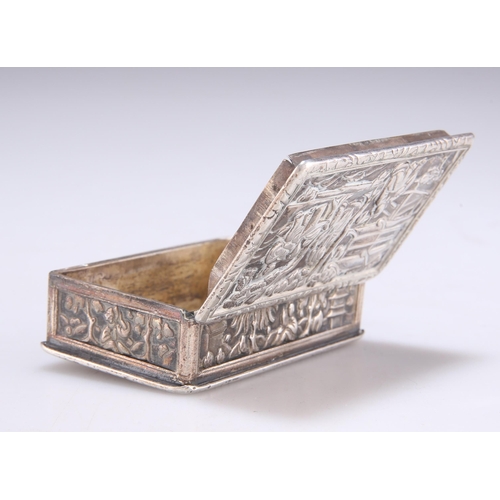 1031 - A MID-19TH CENTURY CHINESE SILVER SNUFF BOX by Kecheong, Canton, c.1840-70, rectangular, cast to all... 