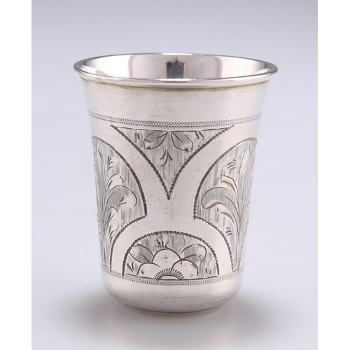 1037 - A 19TH CENTURY RUSSIAN SILVER VODKA CUP assay master Viktor Savinsky, Moscow 1876, engraved decorati... 