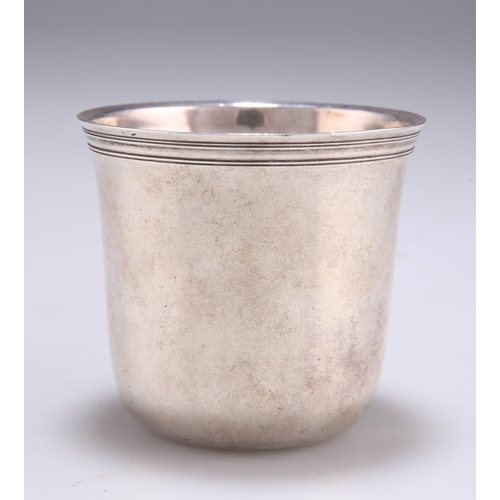 1049 - A FRENCH SILVER BEAKER c.1830, the round bowl engraved L H. 6.5cm high, 2.1 troy ounces... 