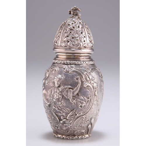 1060 - A 19TH CENTURY GERMAN SILVER CASTER Hanau, import marks, Berthold Muller, London 1895, of baluster f... 