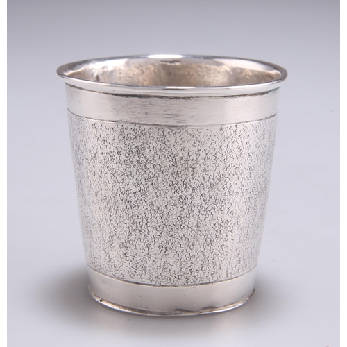 1070 - A 17TH CENTURY GERMAN SILVER BEAKER indistinct marks, straight-sided tapering form with snakeskin gr... 