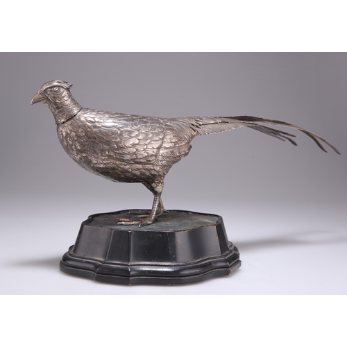 1074 - AN EARLY 20TH CENTURY GERMAN SILVER TABLE MODEL OF A COCK PHEASANT Hanau, import marks, John George ... 