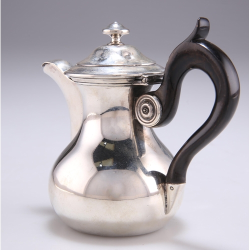 1077 - A FRENCH SILVER BACHELOR'S COFFEE POT by Martial Fray, Paris, mid-19th Century, of plain baluster fo... 