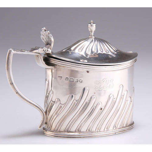 1095 - A VICTORIAN SILVER MUSTARD POT by Joseph Bradbury, Sheffield 1889, oval, the hinged domed cover with... 