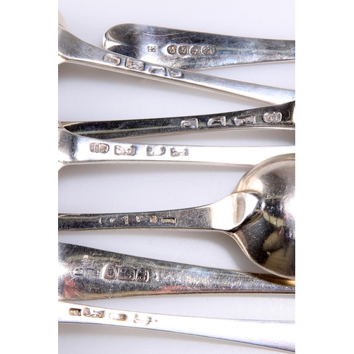 1167 - A GROUP OF SEVEN GEORGIAN BRIGHT-CUT SILVER TABLE SPOONS various makers including John Lambe. (7) Lo... 