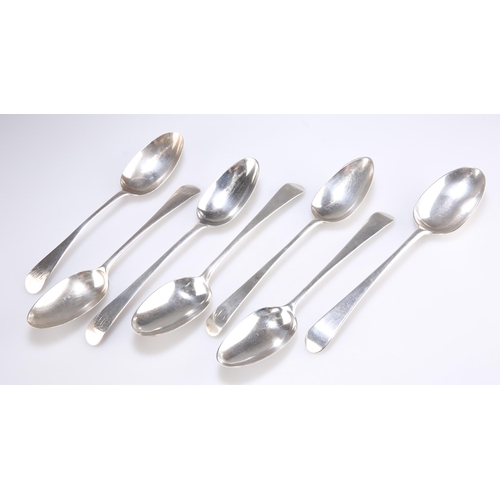 1174 - A GROUP OF SIX 18TH CENTURY SILVER OLD ENGLISH PATTERN TABLE SPOONS London marks, four engraved. (6)... 