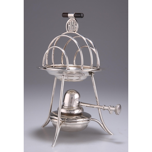 1389 - A GEORGE V SILVER TOAST WARMER by Asprey & Co Ltd, Birmingham 1912, the five-bar rack with eboni... 
