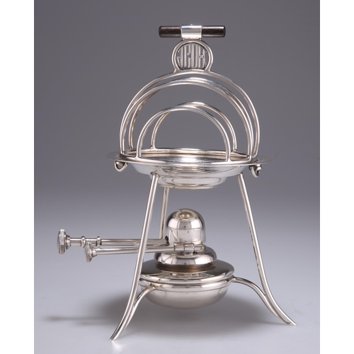 1389 - A GEORGE V SILVER TOAST WARMER by Asprey & Co Ltd, Birmingham 1912, the five-bar rack with eboni... 