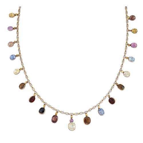 1790 - A MULTI-GEMSTONE NECKLACE various graduated oval-cut gemstones, including coloured zircons, blue and... 