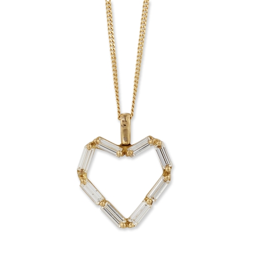 1798 - A DIAMOND HEART PENDANT ON CHAIN a heart hoop pendant set with baguette-cut diamonds, to an 18 carat... 