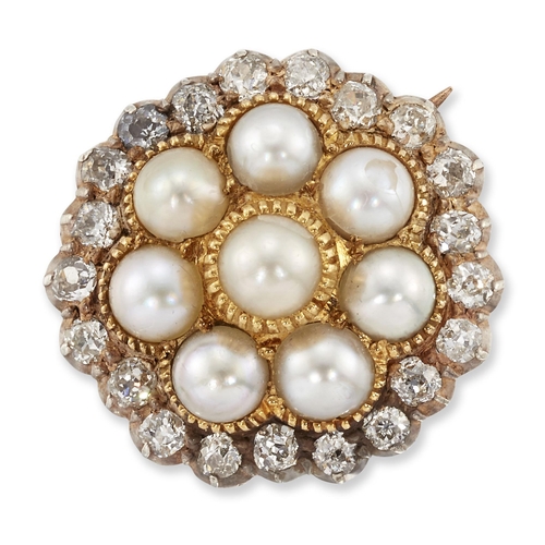 1803 - A SPLIT PEARL AND DIAMOND CLUSTER BROOCH / PENDANT a cluster of split pearls within a border of old-... 