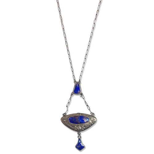 1805 - CHARLES HORNER - A SILVER AND ENAMEL PENDANT NECKLACE the lozenge-shaped pendant lightly planished a... 