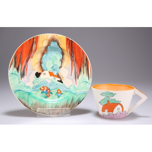 119 - A CLARICE CLIFF FOREST GLEN PATTERN SIDE PLATE AND AN ORANGE ROOF COFFEE CUP side plate 17.5cm diame... 