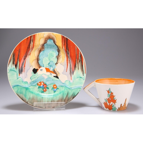 119 - A CLARICE CLIFF FOREST GLEN PATTERN SIDE PLATE AND AN ORANGE ROOF COFFEE CUP side plate 17.5cm diame... 