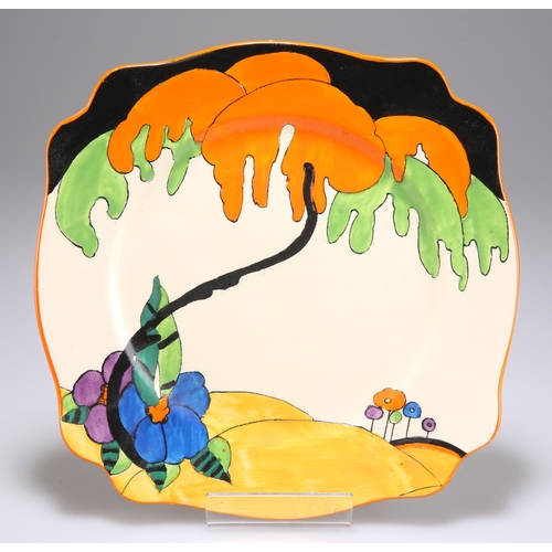 135 - A CLARICE CLIFF WOODLAND PATTERN LEDA PLATE Wilkinson Ltd backstamp. 25cm diameterLight scrazing and... 