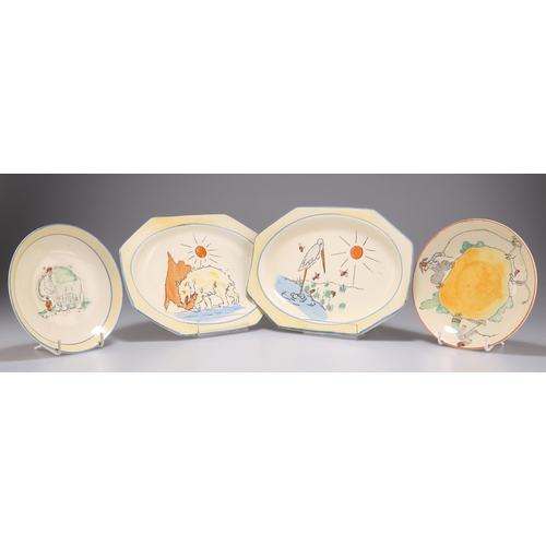 144 - A GROUP OF JOAN SHORTER KIDDIES WARE CERAMICS comprising TWO OCTAGONAL PLATES, 20.5cm by 15cm; and T... 