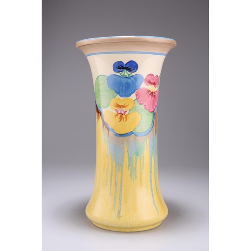 149 - A CLARICE CLIFF BIZARRE DELICIA PANSIES PATTERN VASE trumpet form, Newport pottery backstamp. 28cm h... 