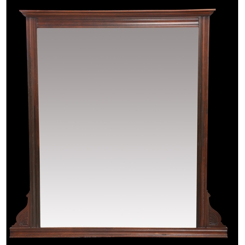 539 - A LATE VICTORIAN MAHOGANY OVERMANTEL MIRROR with bevelled mirror-plate. 137.5cm high, 133cm wide... 