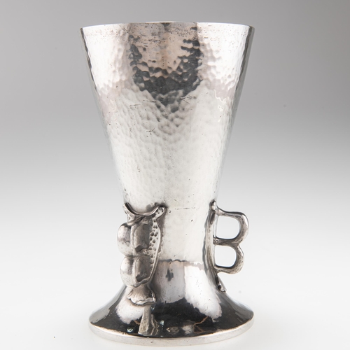 65 - A LIBERTY & CO TUDRIC PEWTER VASE, THE DESIGN ATTRIBUTED TO OLIVER BAKER no. 038, with a spot-hammer... 