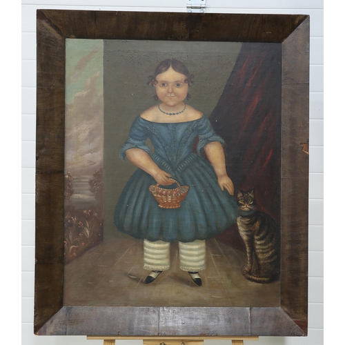 2020 - CIRCLE OF JOSEPH WHITING STOCK (AMERICAN 1815-1855) PORTRAIT OF A CHILD HOLDING A BASKET WITH HER CA... 