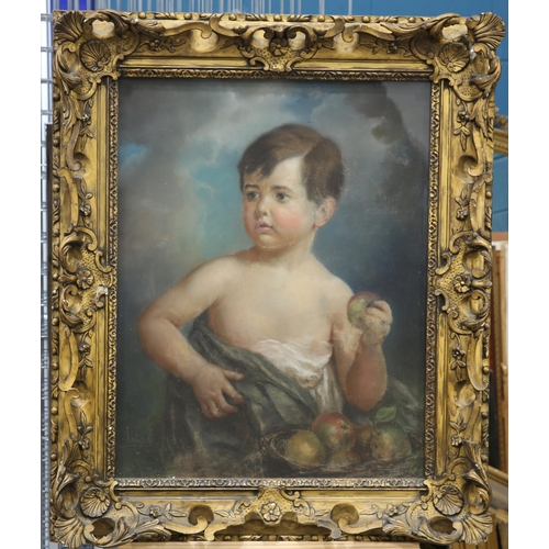 2024 - ENGLISH SCHOOL (LATE 19TH CENTURY) PORTRAIT OF A BOY WITH APPLES Pastel
 (70cm x 54cm)... 