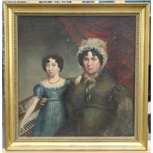 2027 - 19TH CENTURY ENGLISH SCHOOL PORTRAIT OF A MOTHER AND CHILD AT THE PIANO Oil on board(41cm x 40cm)... 