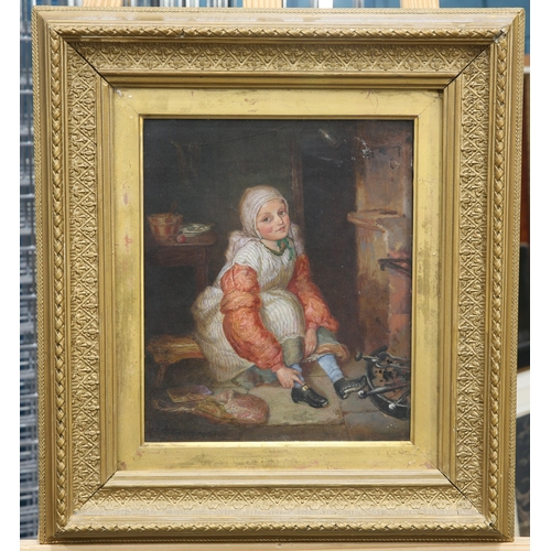 2037 - T.G. BOWMAN (19TH CENTURY) THE NEW CLOGS Signed and inscribed verso
Oil on canvas
 (30cm x 25cm)... 