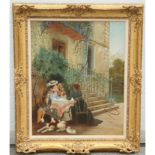 2064 - 19TH CENTURY FRENCH SCHOOL THE TEA PARTY Signed with monogram to table cloth
Oil on canvas(80cm x 64... 