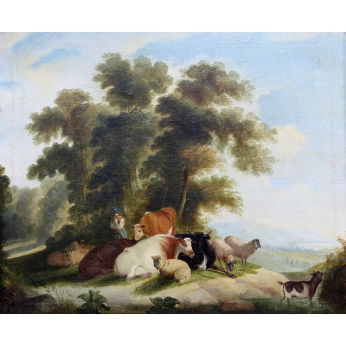 2075 - SCOTTISH SCHOOL (19TH CENTURY) LIVESTOCK RESTING IN A LANDSCAPE Oil on canvas
 (49.5cm x 59.5cm)... 