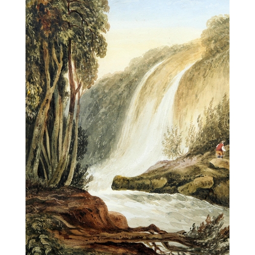 2078 - ENGLISH SCHOOL (19TH CENTURY) WATERFALL LANDSCAPE Watercolour(24cm x 19.5cm)