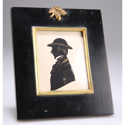 2097 - 19TH CENTURY BRITISH SCHOOL SILHOUETTE PORTRAIT OF A GENTLEMAN IN A HAT Watercolour with gold
 (7.5c... 