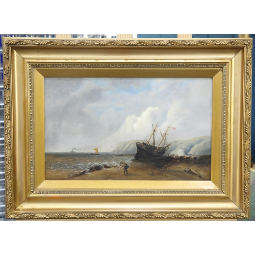 2119 - LATE 19TH/EARLY 20TH CENTURY ENGLISH SCHOOL SHIP WRECK ON THE BEACH Oil on Canvas(25cm x 40cm)... 