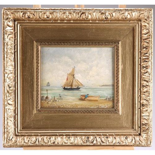 2120 - K.C. HICKSON (19TH/20TH CENTURY) BEACH SCENE WITH FISHING VESSELS Signed and dated '93
Oil on board(... 