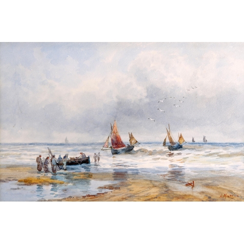 2122 - A MOORE (19TH/EARLY 20TH CENTURY) PAIR OF VIEWS OF BOATS OFF THE COAST Signed
Watercolour(Each 14cm ... 