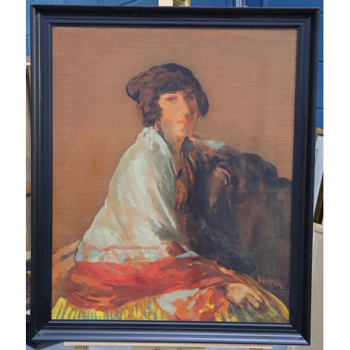 2131 - ‡ JACOB KRAMER (1892-1962) PORTRAIT OF A LADY RECLINING Signed
Oil on canvas
 (74cm x 60cm)Purchased... 