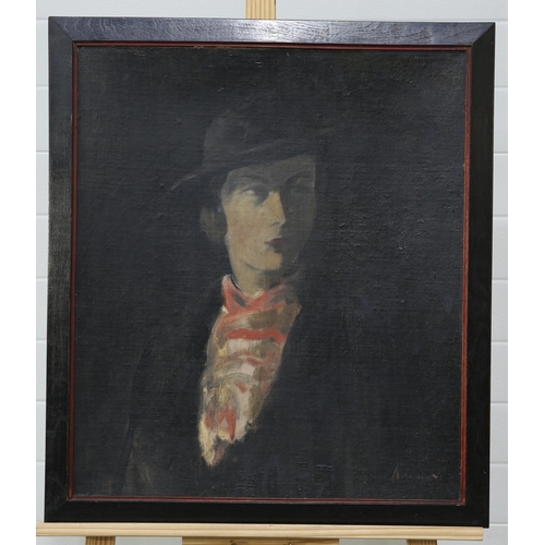 2132 - ‡ JACOB KRAMER (1892-1962) PORTRAIT OF A LADY IN RIDING HAT Signed
Oil on canvas laid to board(53cm ... 