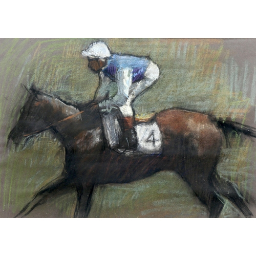 2134 - ‡ ROGER McCLEAN (CONTEMPORARY) IN THE RACE Signed Roger McClean dated 1989
Chalk and crayon(34cm x 4... 