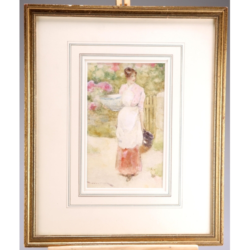 2154 - DAVID WOODLOCK (1842-1929) WOMAN WITH BLUE BOWL AND JUG Signed
Watercolour(24.5cm x 15cm)Halls Pictu... 