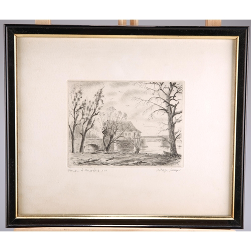 2175 - FRENCH SCHOOL (20TH CENTURY) BRIDGE LANDSCAPE Indistinctly signed
Etching
Sold together with a 19th ... 