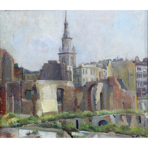 2192 - ‡ DOROTHY KING RBA (1907-1990) ST MARY LE BOW, FROM THE SITE OF THE OLD CITY OF LONDON Signed
Oil on... 